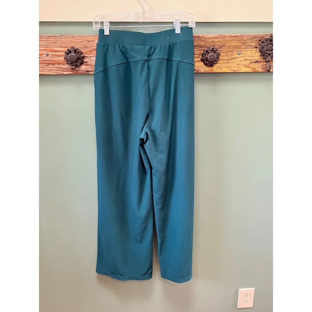 Halara Teal Green‎ Ribbed Wide Leg High Waisted Pleated Pockets Pants Small